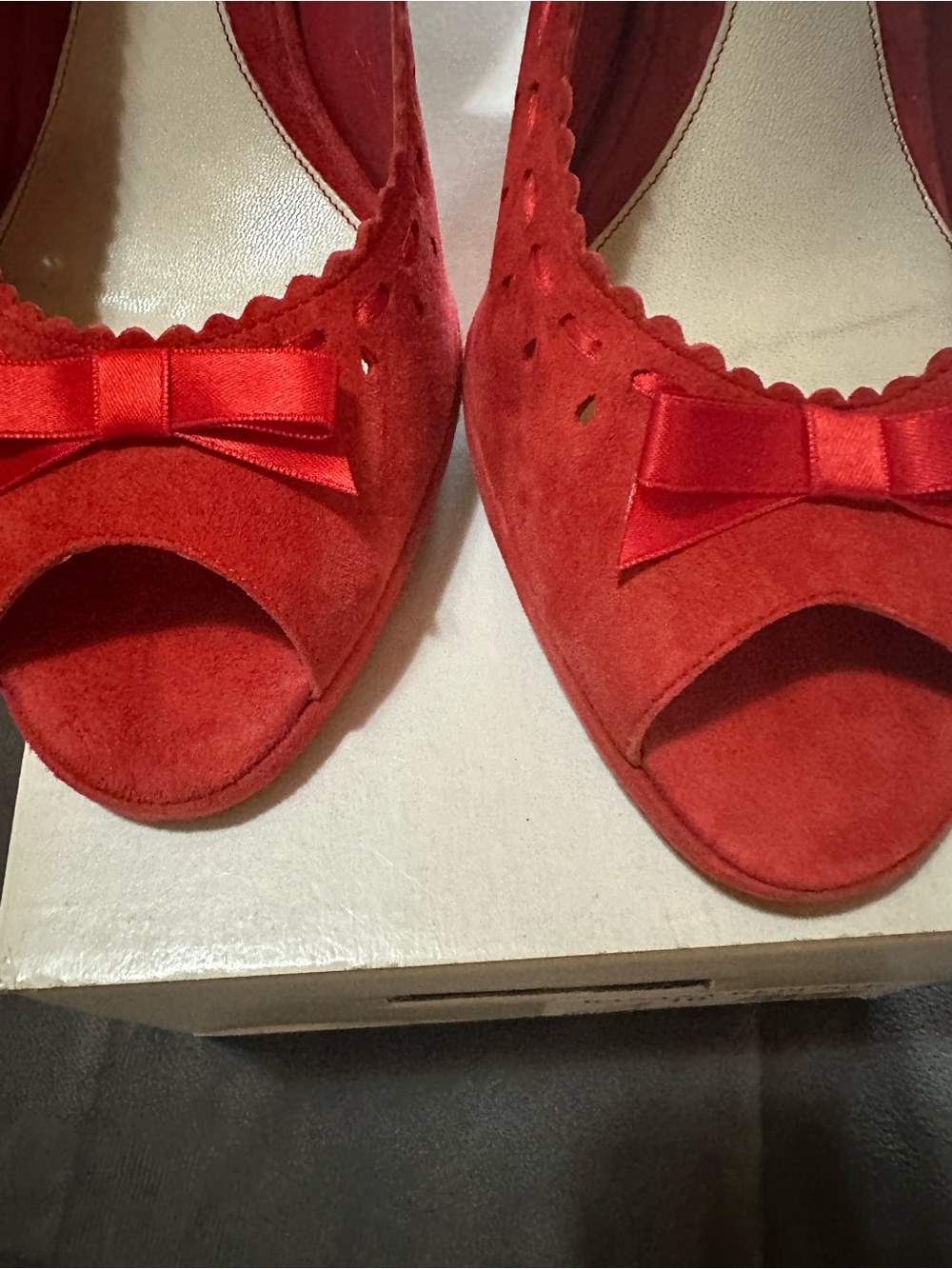 Banana Republic Red Suede Peep-Toe Slingback Heels with Bow - Picture 3 of 7